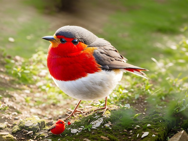 surprised robin redbreast bird looking straight at front