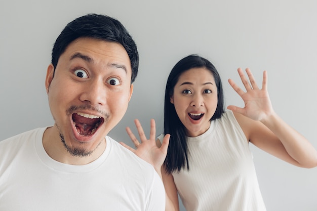 Surprised and shocked couple lover