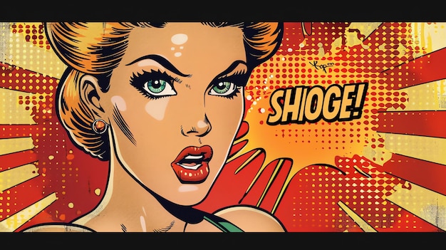 Surprised woman in comic book style with speech bubble