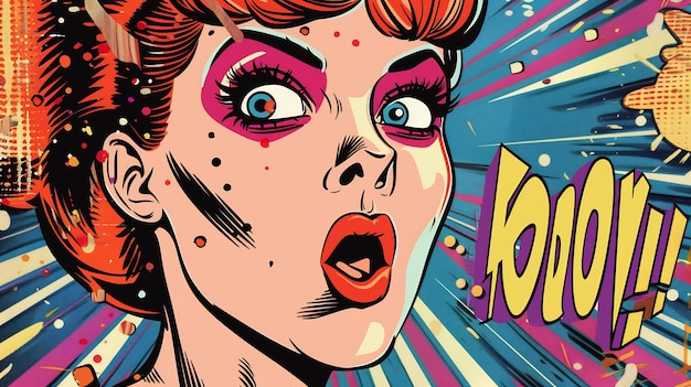 Photo surprised woman in pop art style