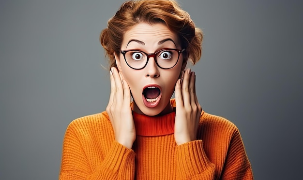 Surprised Woman with Glasses Looking Astonished