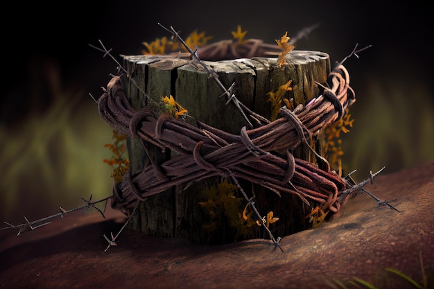 Surprising Old rusted barbed wire of the second world war skein realistic Generative Ai