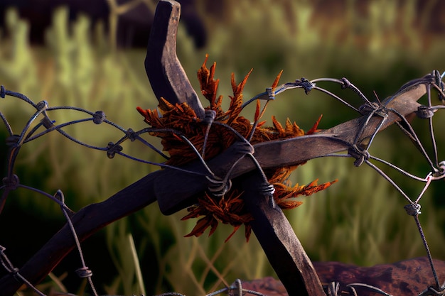 Surprising Old rusted barbed wire of the second world war skein realistic Generative Ai