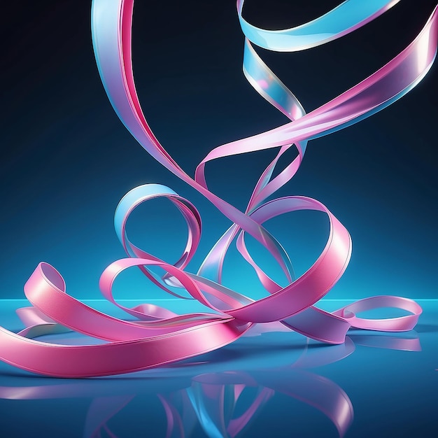 Photo a surreal 3d scene featuring twisted holographic ribbons floating in mid air