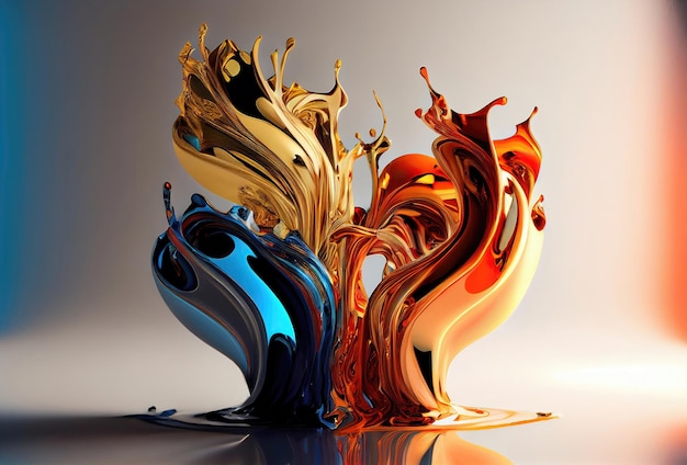 Surreal abstract art of gloss  paint flows and splashes with color gradients made with Generative AI