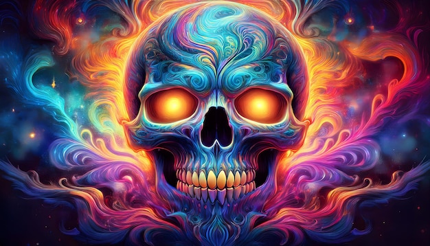 Photo a surreal abstract skull with swirling patterns of vibrant colors