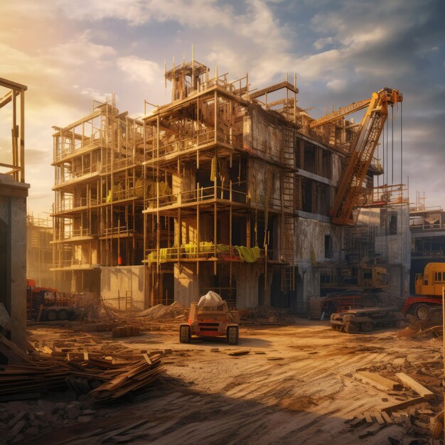 A surreal background to a construction site