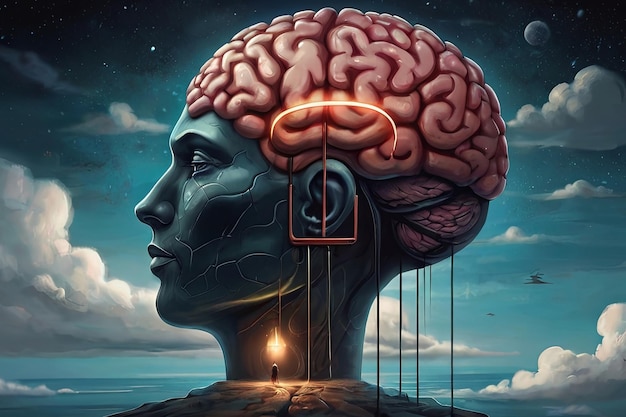 Surreal brain mind soul and hope concept art Illustration of imagination mystery and success