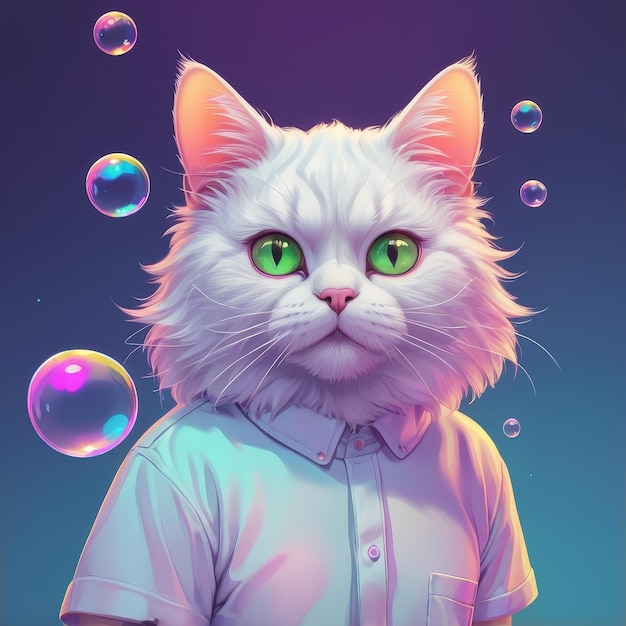 Surreal Cat Portrait in Iridescent Attire digital illustration Ai generative