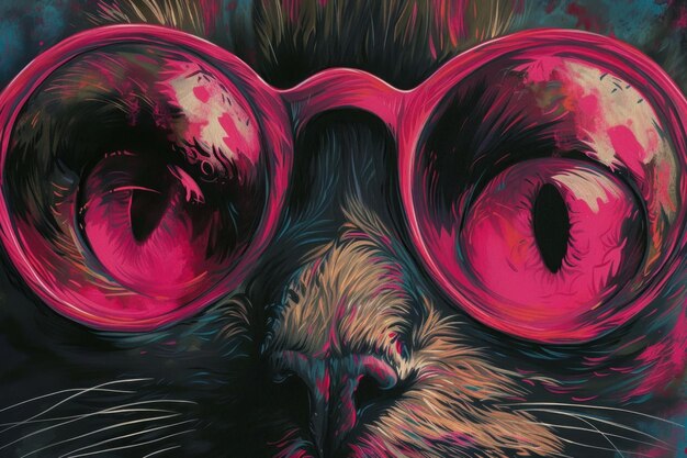 Photo surreal cat with glasses painting