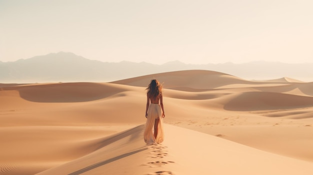 Surreal Cinematic Minimalistic Shot Woman In The Dunes