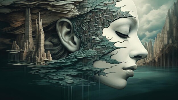 Surreal Cityscape Woman Portrait Art