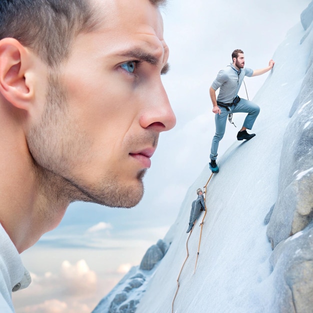 Photo surreal climbers depicting inner struggles and personal challenges