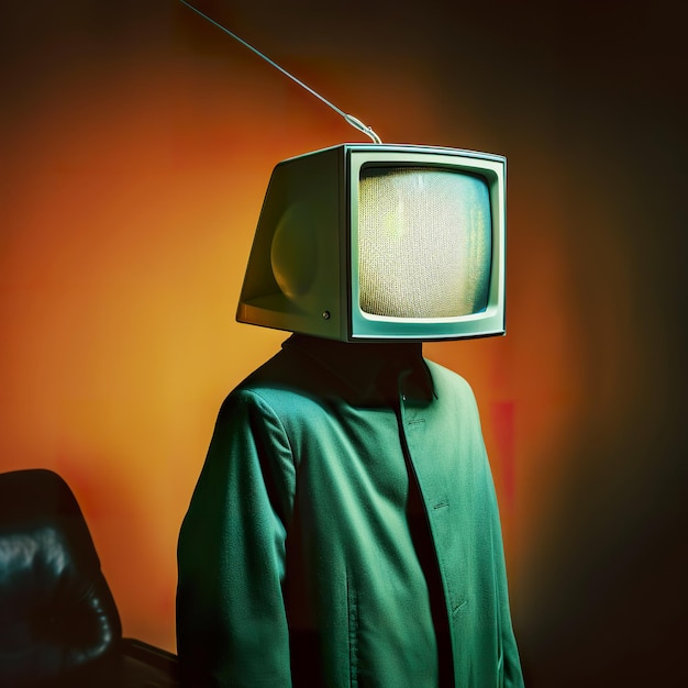 Surreal concept man with television over his head