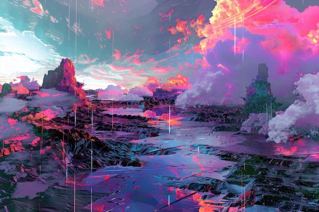 Surreal Cybernetic Wasteland with Glitching Landscapes