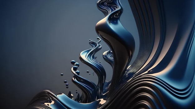 Surreal dark blue glossy wallpaper with abstract wavy shapes