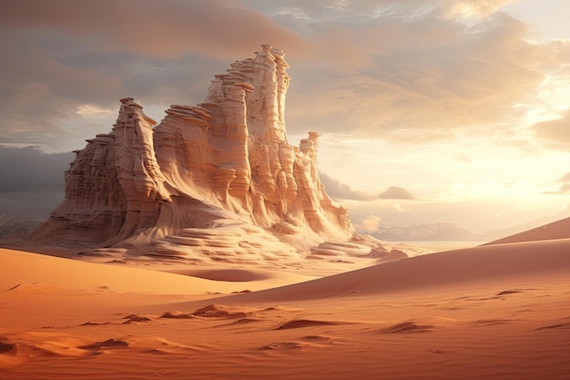 A surreal desert landscape with towering sand dune Generative AI