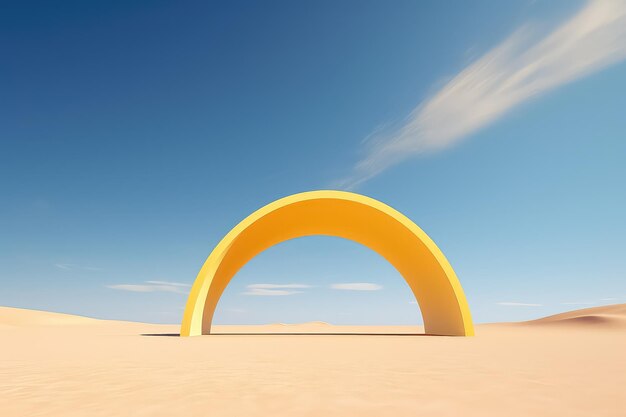 Surreal desert landscape with white clouds going into the yellow square portals on sunny day