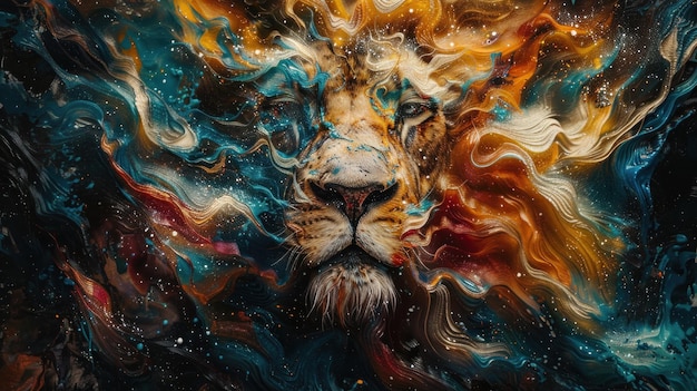 surreal digital painting of lion face