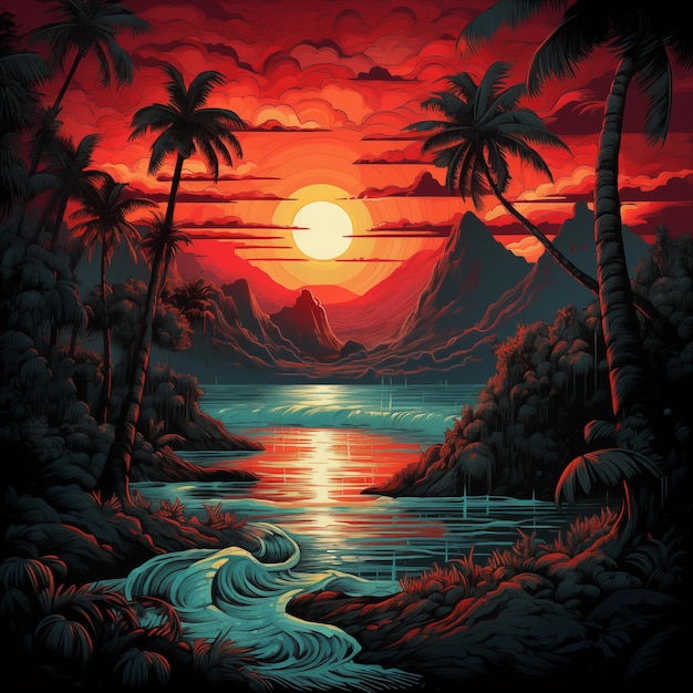 surreal dream nature twilight landscape illustration