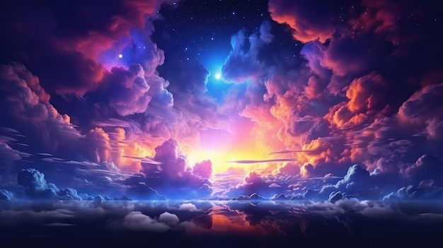 Surreal Dreamscape A Vibrant Display of Neon Clouds Illuminating the Colorful Sky