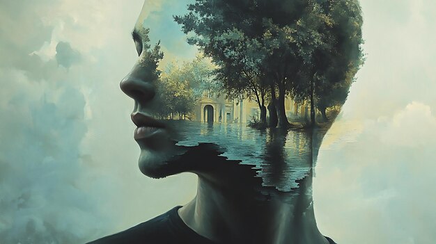 Surreal Dreamscape with Faceless Figure