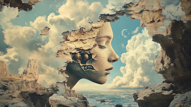 Surreal Dreamscape with Faceless Figure