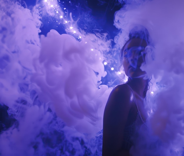 Photo surreal female silhouette amidst purple smoke