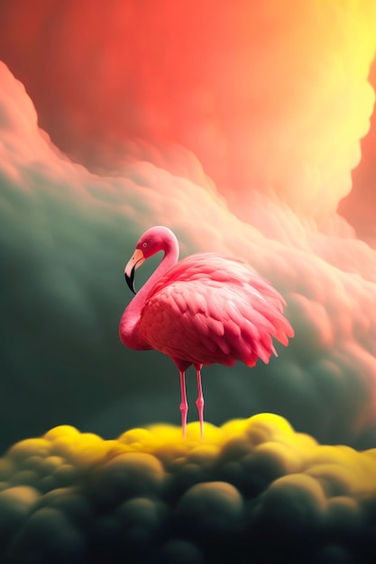 Photo surreal flamingo amidst clouds