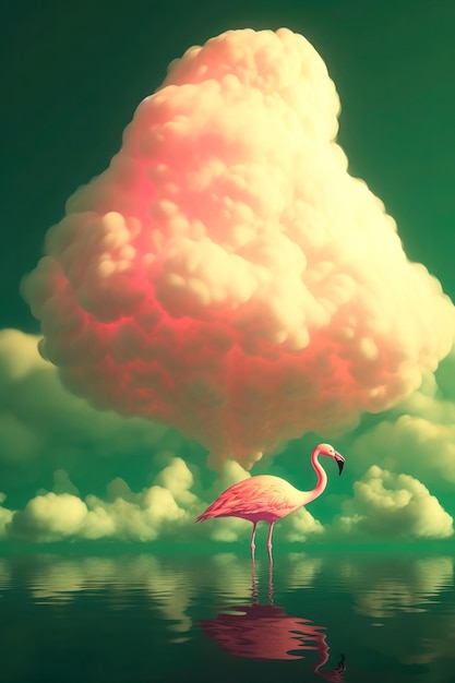 Photo surreal flamingo under cloud