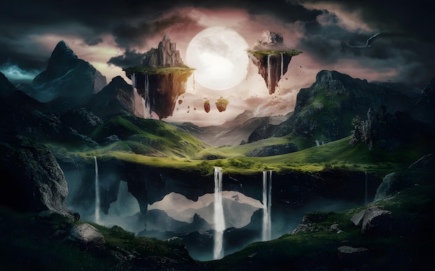 Photo surreal floating islands fantasy art