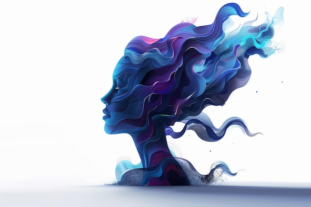 Surreal head silhouette with colorful flowing hair representing creativity and imagination