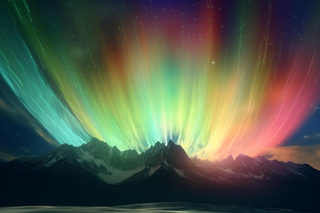 A surreal illustration of a distorted or manipulated natural phenomenon such as a rainbow or aurora