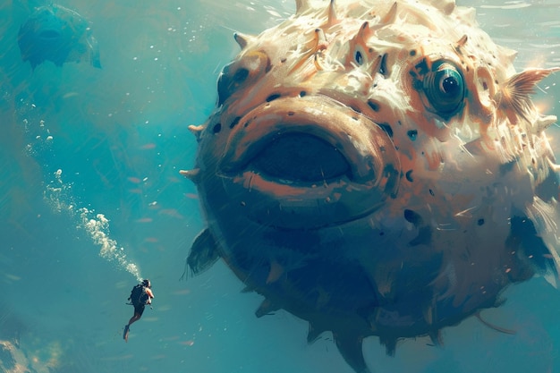 A surreal illustration of a giant puffer fish infl generative ai