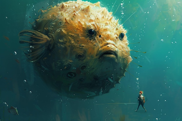 A surreal illustration of a giant puffer fish infl generative ai