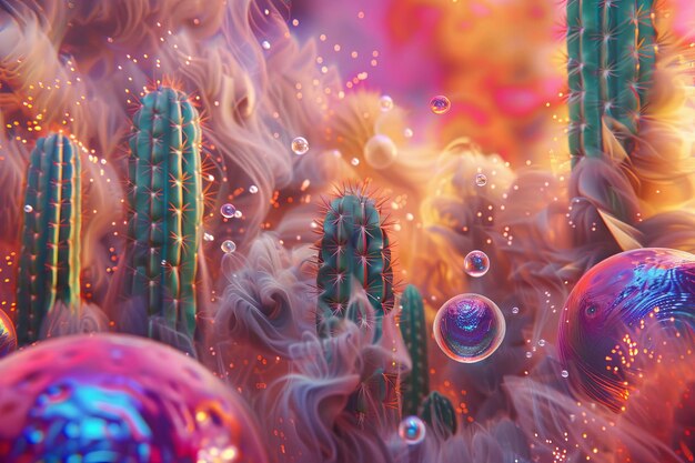 Photo a surreal journey through imagination dreamscapes of the cactus realm