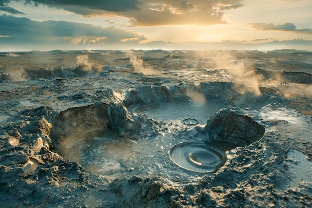 A surreal landscape of bubbling mud pots and steam vents where the earth seems alive