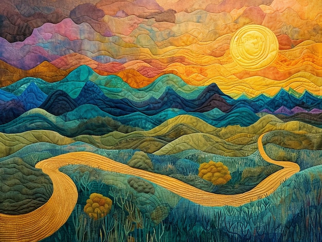 surreal landscape illustration of the sun down