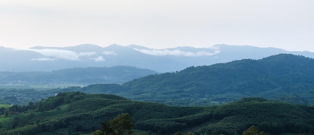 Surreal landscape of morning foggymountain and clouds