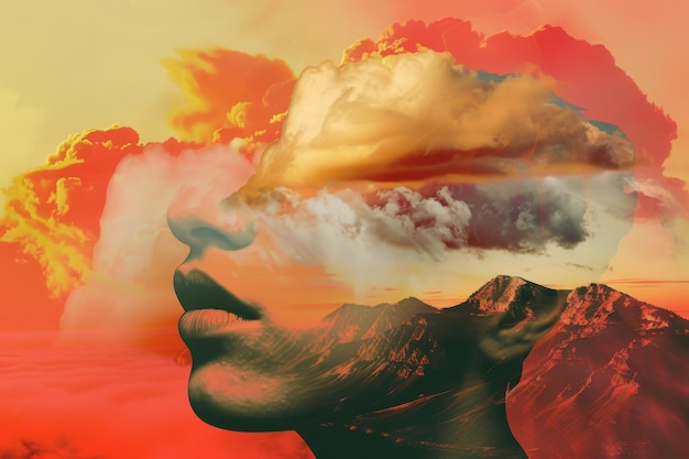 Surreal Landscape Portrait with Vivid Sunset and Mountain Silhouette