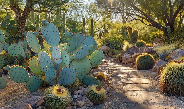 Surreal Landscape of Spiky Prickly Cactus Garden