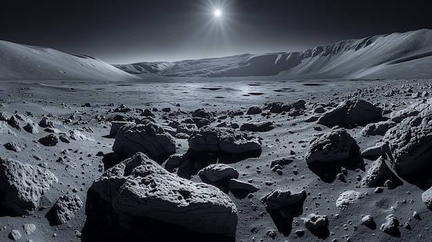 Surreal Lunar Landscape with Rocky Alien Terrain