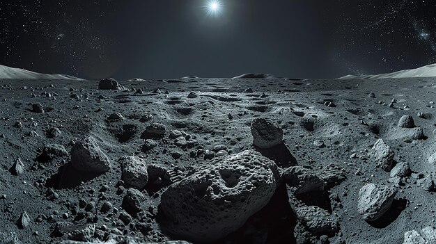 Surreal Lunar Landscape with Rocky Alien Terrain