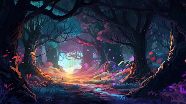 A surreal magic forest Fantasy concept Illustration painting Generative AI