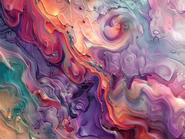 Surreal Marbled Dreamscape This image showcases a swirling tapestry of marbled colors with a dreamlike quality blending hues of pink purple orange and blue in a mesmerizing abstract pattern