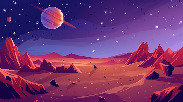 Surreal Martian landscape with distant planets and stars a breathtaking illustration of extraterrestrial origin