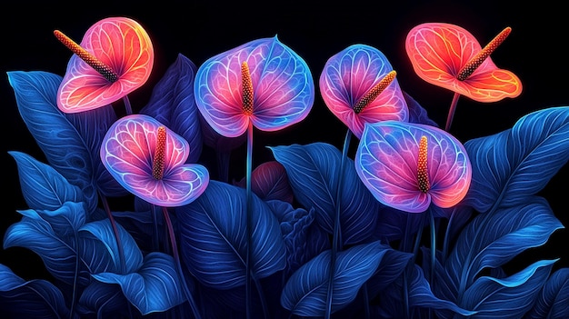 Photo surreal neon tropical flowers