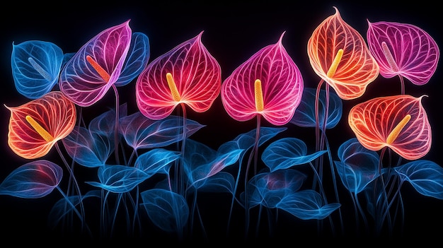 Photo surreal neon tropical flowers