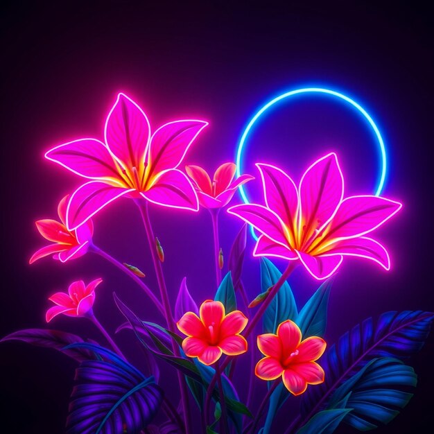 Photo surreal neon tropical flowers