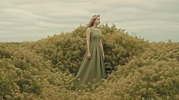 Surreal photo of a girl in nature flower field stock woman beauty blonde redhead Generative AI